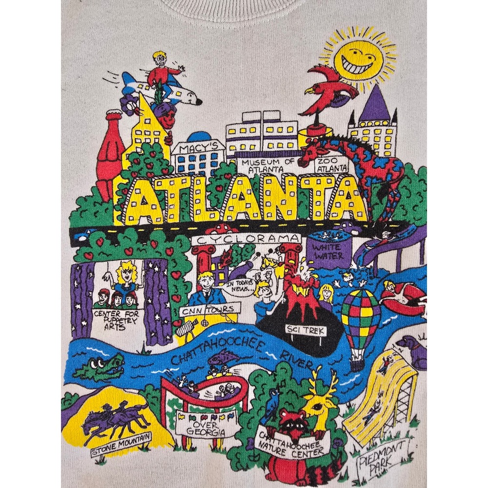 Vintage 90s Distressed Lee Atlanta Georgia Souvenir Crewneck Kids Small White - Picture 5 of 11